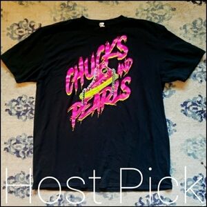 Chucks and Pearls Graphic Tee T-Shirt Women's XL Black Converse Jewelry Punk EUC